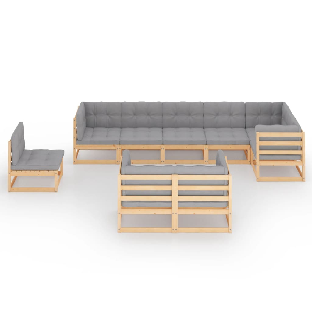 9-tlg. Garten-Lounge-Set mit Kissen Kiefer Massivholz